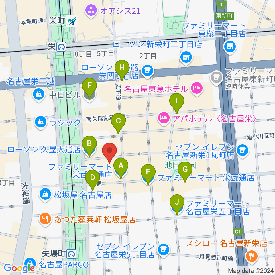 Sakae Base周辺のコンビニエンスストア一覧地図