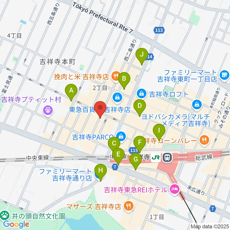 吉祥寺シルバーエレファント周辺のコンビニエンスストア一覧地図