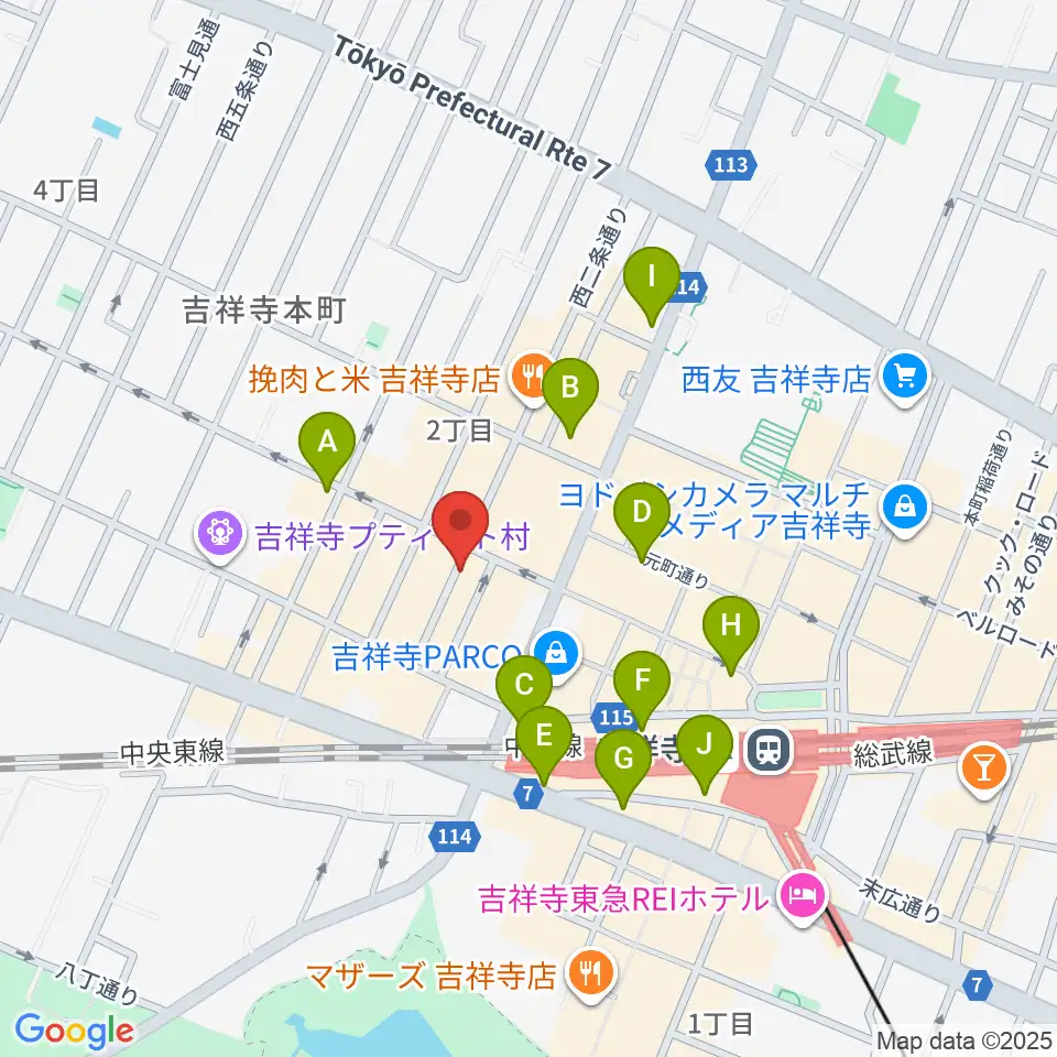 吉祥寺シルバーエレファント周辺のコンビニエンスストア一覧地図