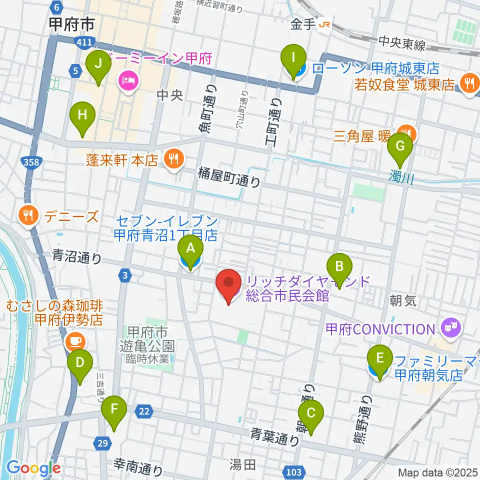 リッチダイヤモンド総合市民会館周辺のコンビニエンスストア一覧地図