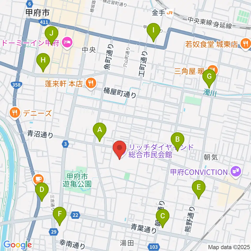 リッチダイヤモンド総合市民会館周辺のコンビニエンスストア一覧地図