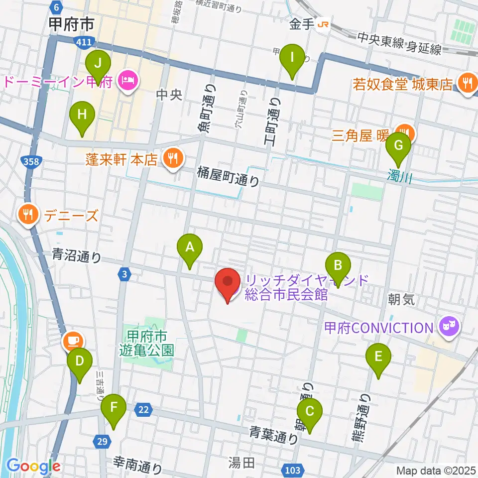 リッチダイヤモンド総合市民会館周辺のコンビニエンスストア一覧地図