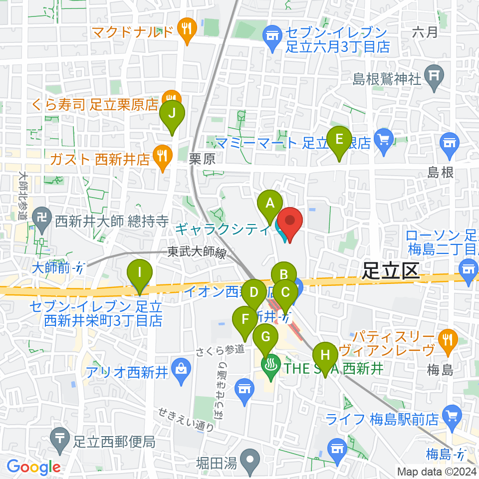 西新井文化ホール（ギャラクホール）周辺のコンビニエンスストア一覧地図