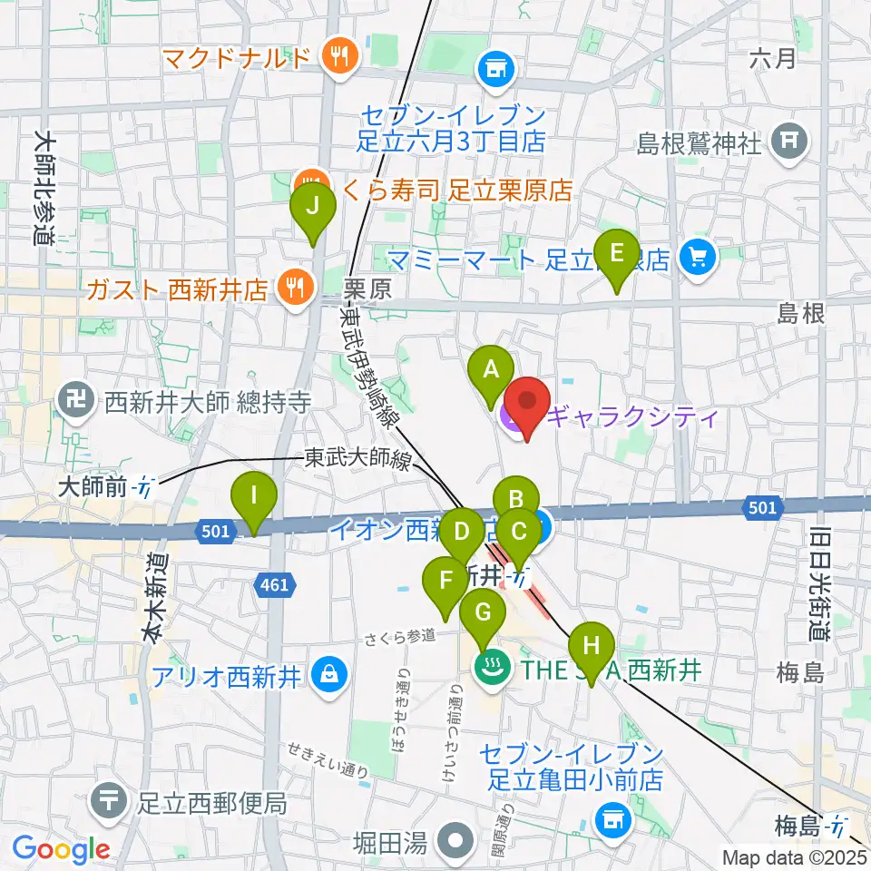 西新井文化ホール(ギャラクホール)周辺のコンビニエンスストア一覧地図