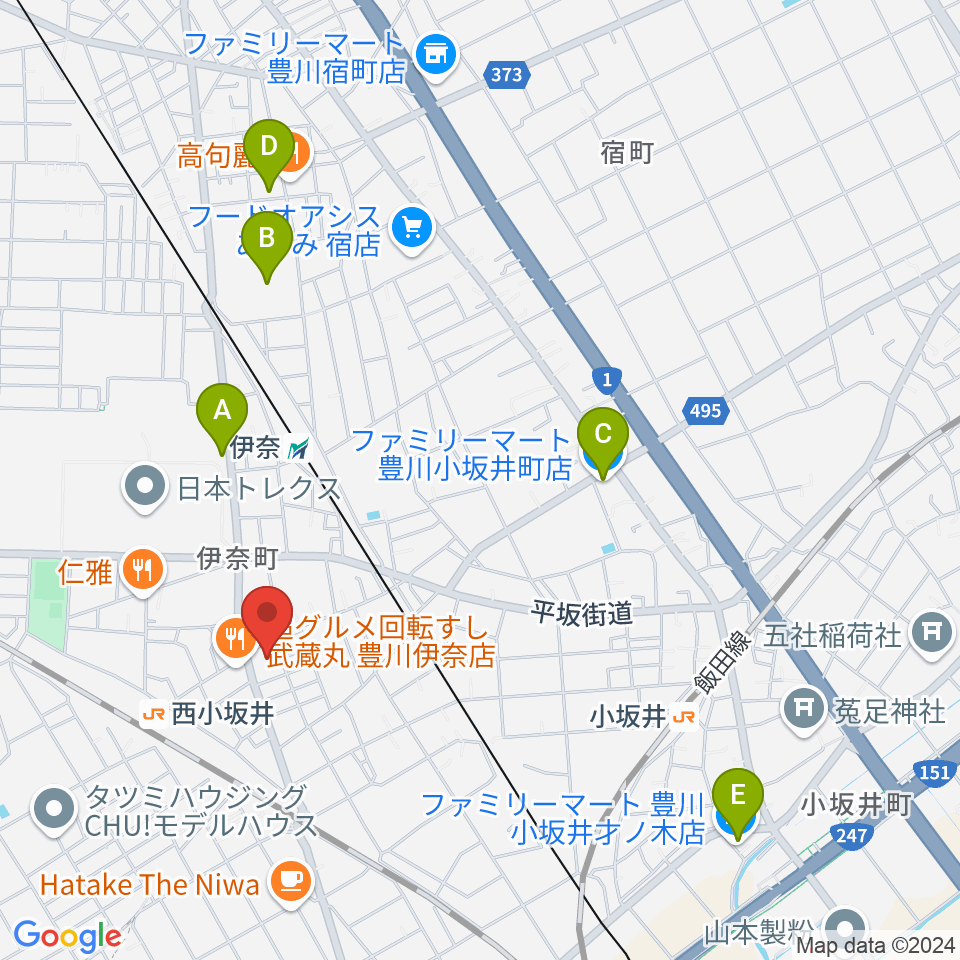 豊川市小坂井文化会館フロイデンホール周辺のコンビニエンスストア一覧地図