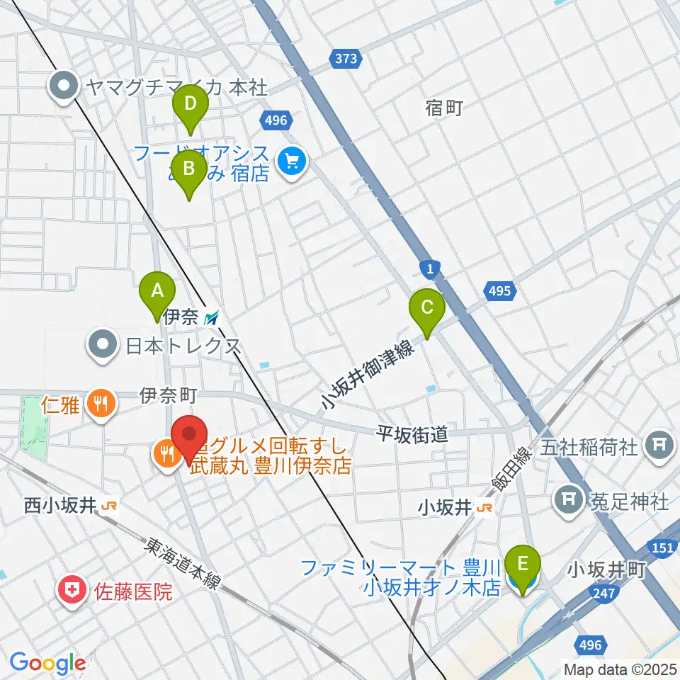 豊川市小坂井文化会館フロイデンホール周辺のコンビニエンスストア一覧地図