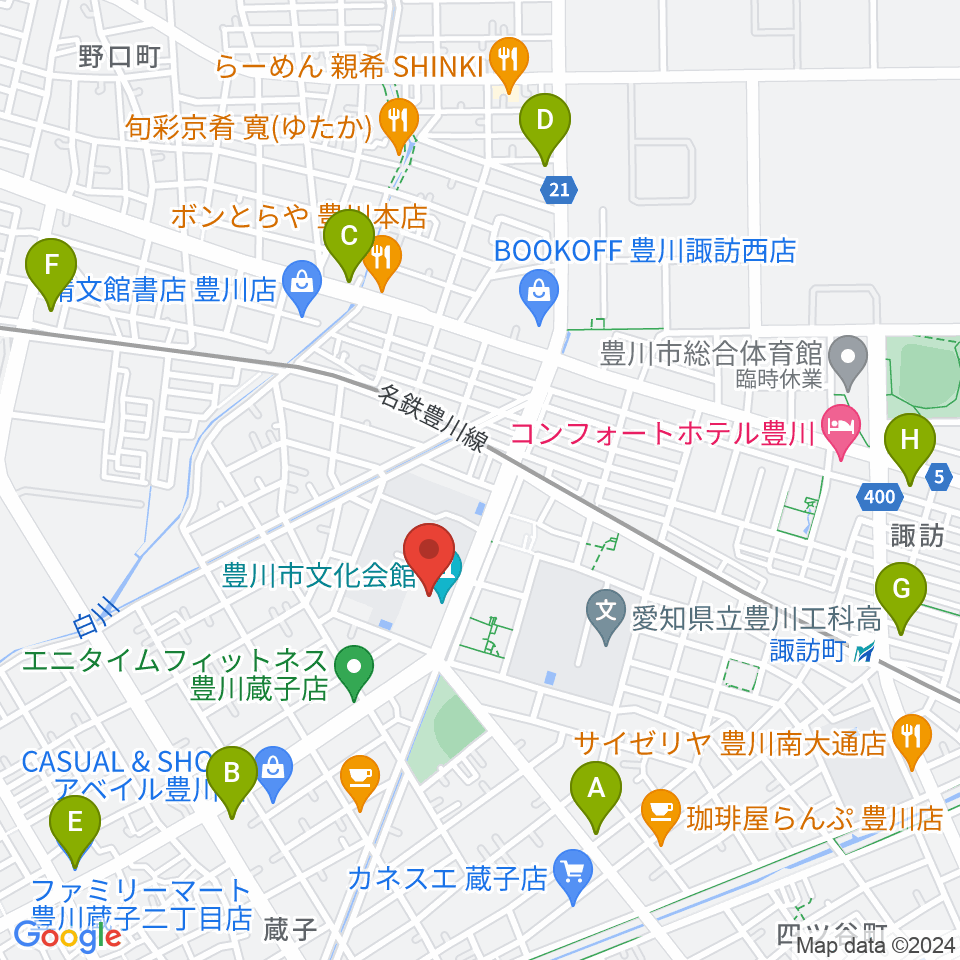 豊川市文化会館周辺のコンビニエンスストア一覧地図