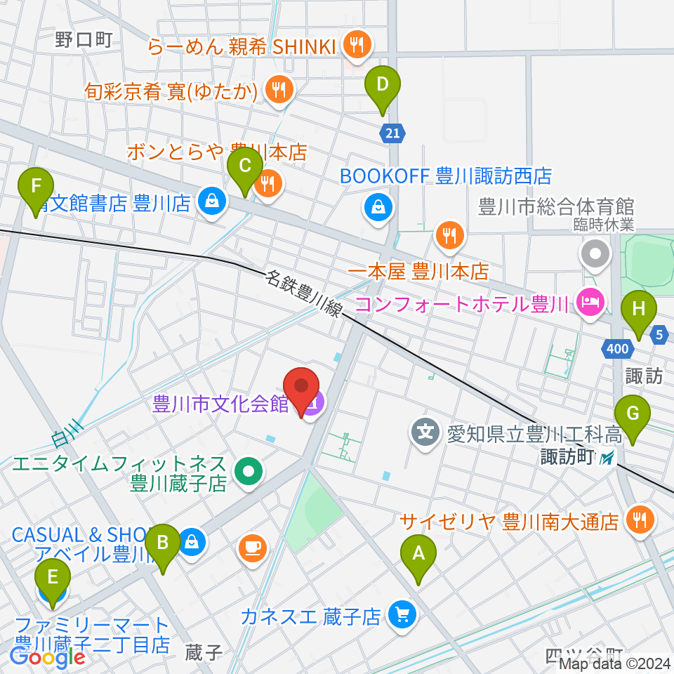 豊川市文化会館周辺のコンビニエンスストア一覧地図