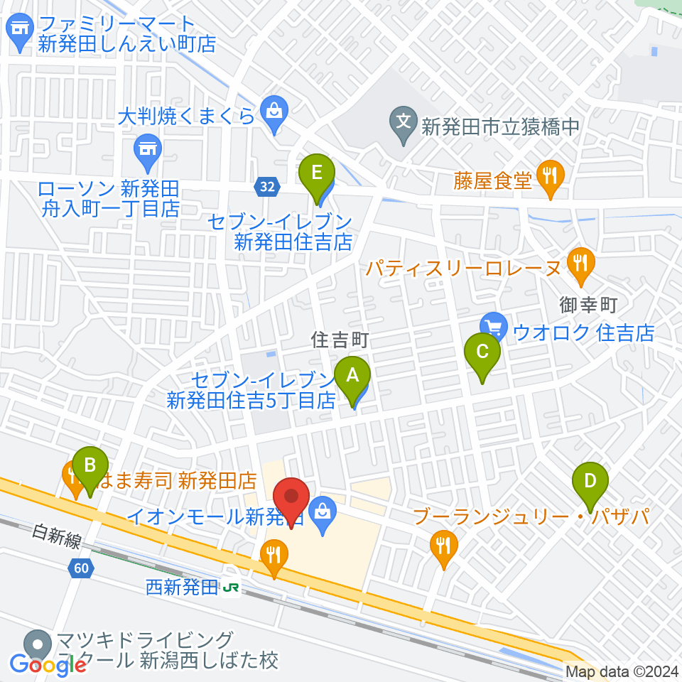 あぽろんイオンモール新発田店周辺のコンビニエンスストア一覧地図