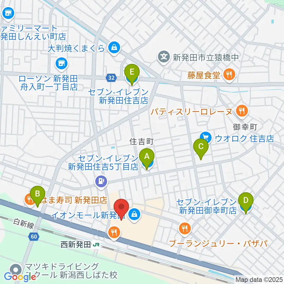 あぽろんイオンモール新発田店周辺のコンビニエンスストア一覧地図