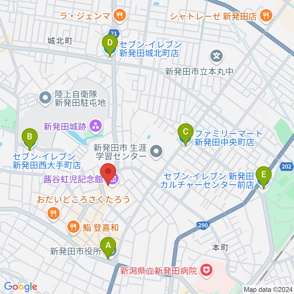 新発田市民文化会館周辺のコンビニエンスストア一覧地図