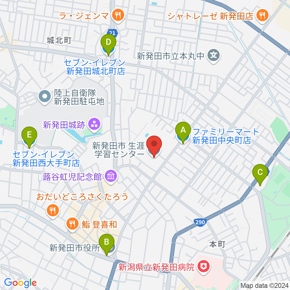 新発田市生涯学習センター周辺のコンビニエンスストア一覧地図