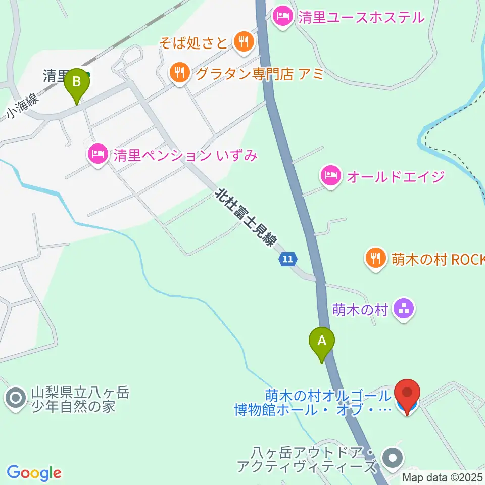 萌木の村オルゴール館ホール・オブ・ホールズ周辺のコンビニエンスストア一覧地図