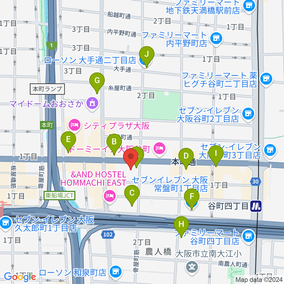 ムジークシューレ大阪周辺のコンビニエンスストア一覧地図