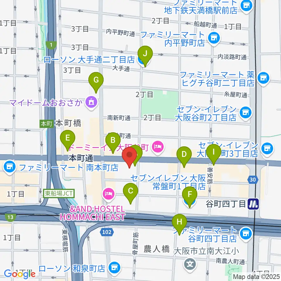 ムジークシューレ大阪周辺のコンビニエンスストア一覧地図