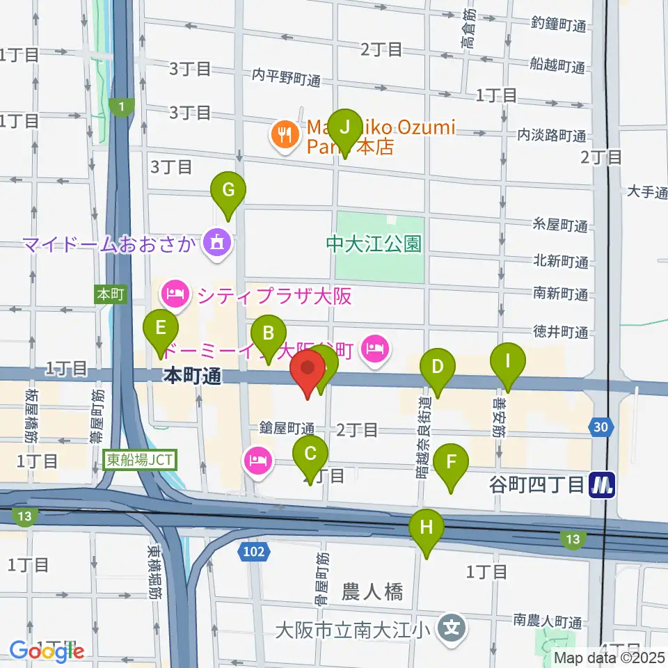 ムジークシューレ大阪周辺のコンビニエンスストア一覧地図