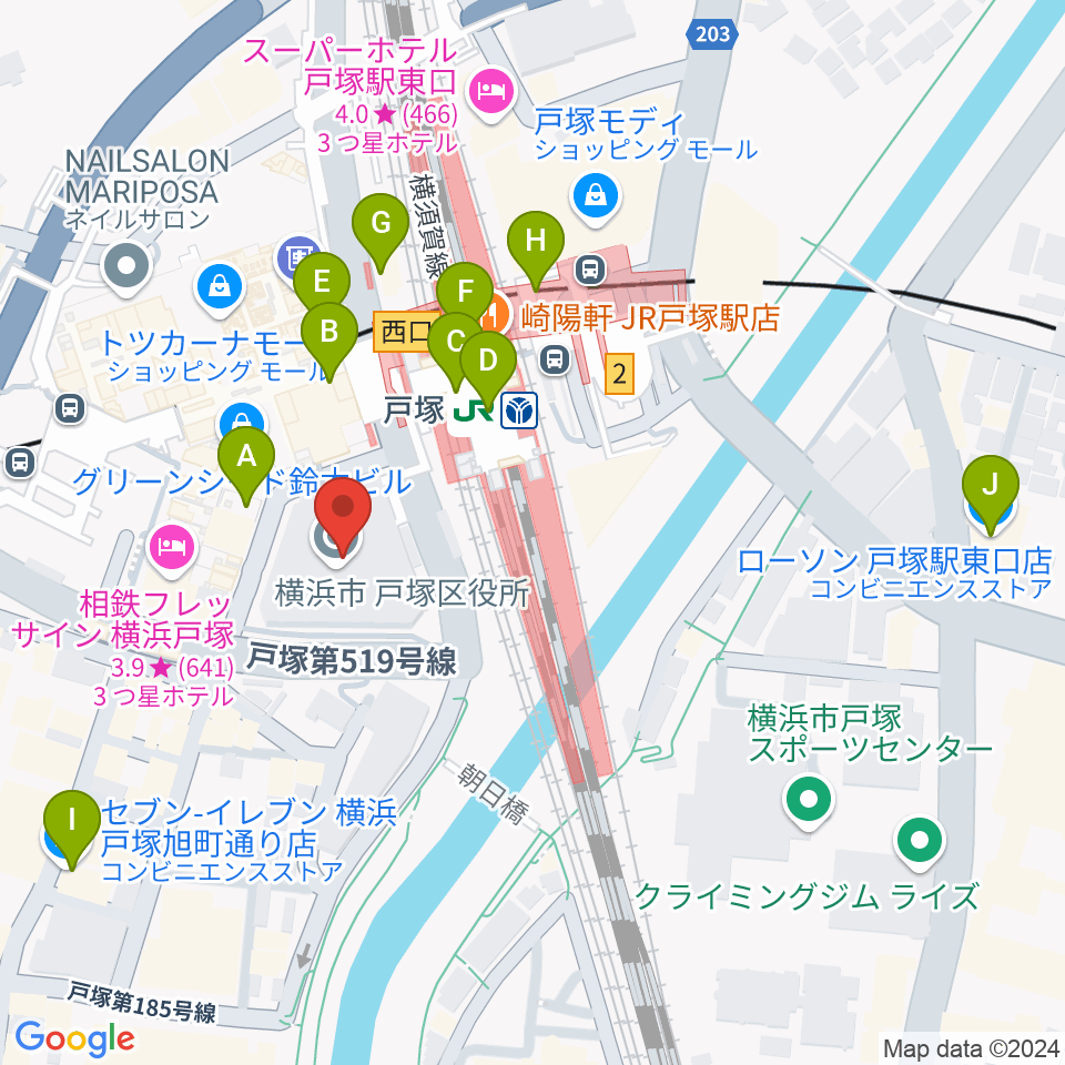 戸塚区民文化センターさくらプラザ周辺のコンビニエンスストア一覧地図