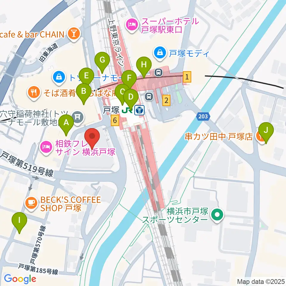 戸塚区民文化センターさくらプラザ周辺のコンビニエンスストア一覧地図