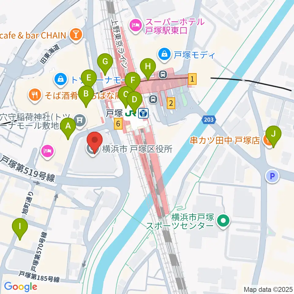 戸塚区民文化センターさくらプラザ周辺のコンビニエンスストア一覧地図