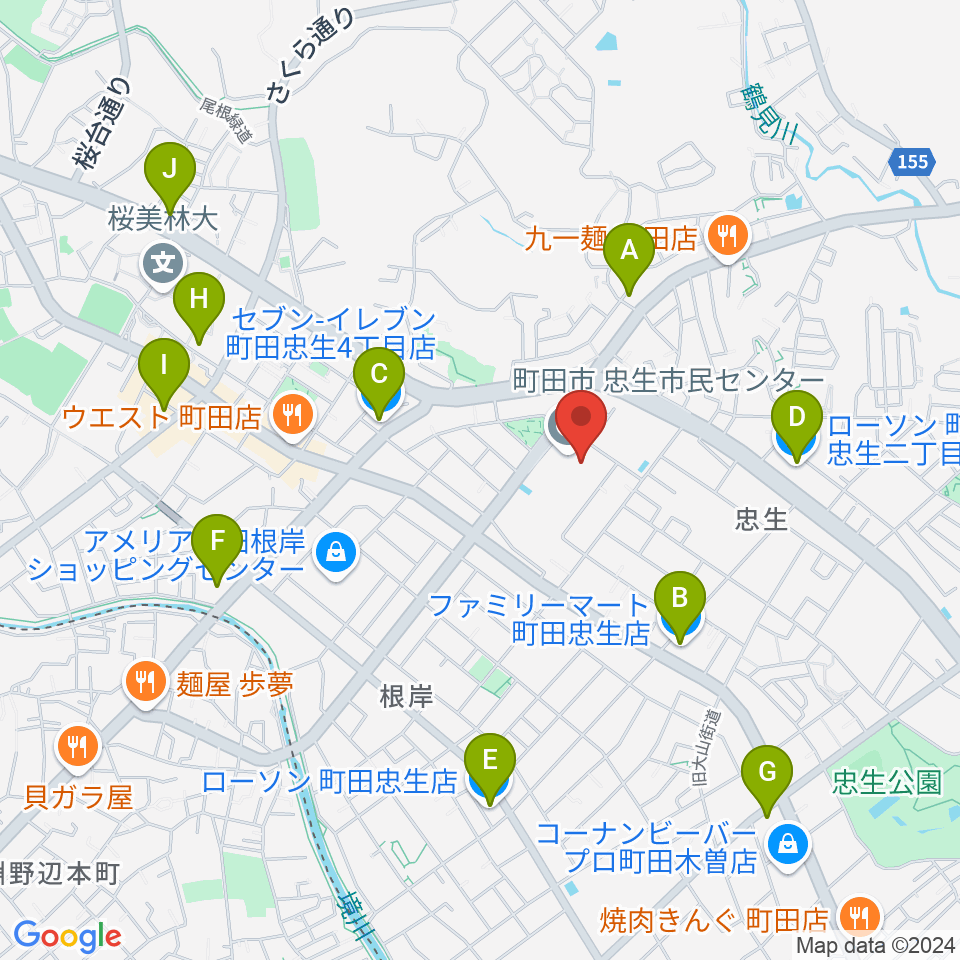 忠生市民センター周辺のコンビニエンスストア一覧地図