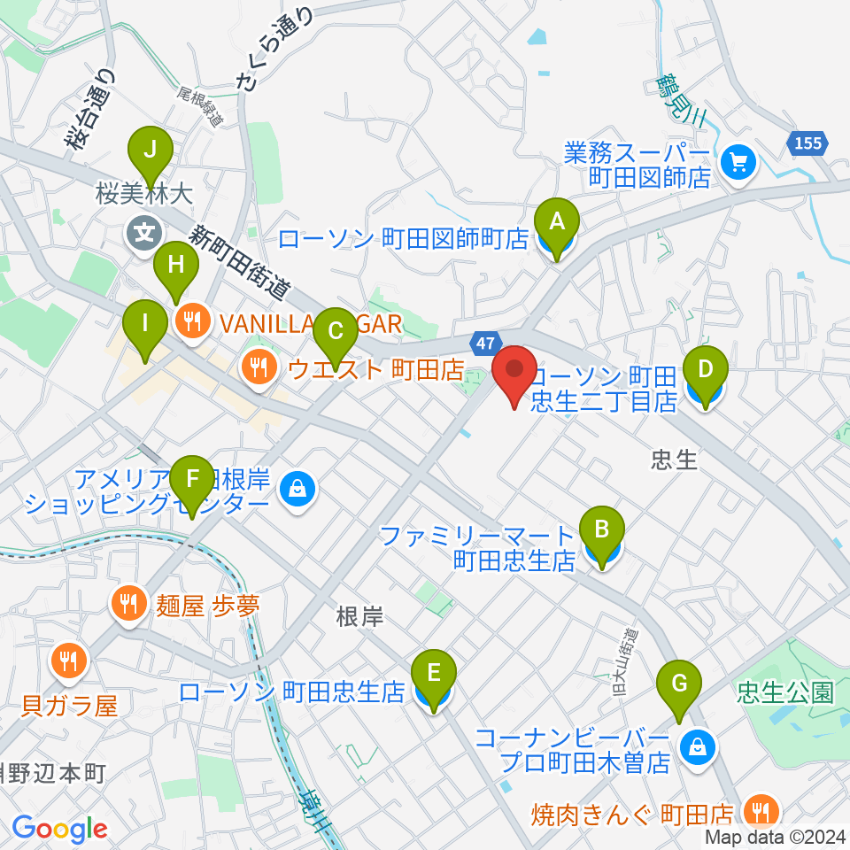 忠生市民センター周辺のコンビニエンスストア一覧地図