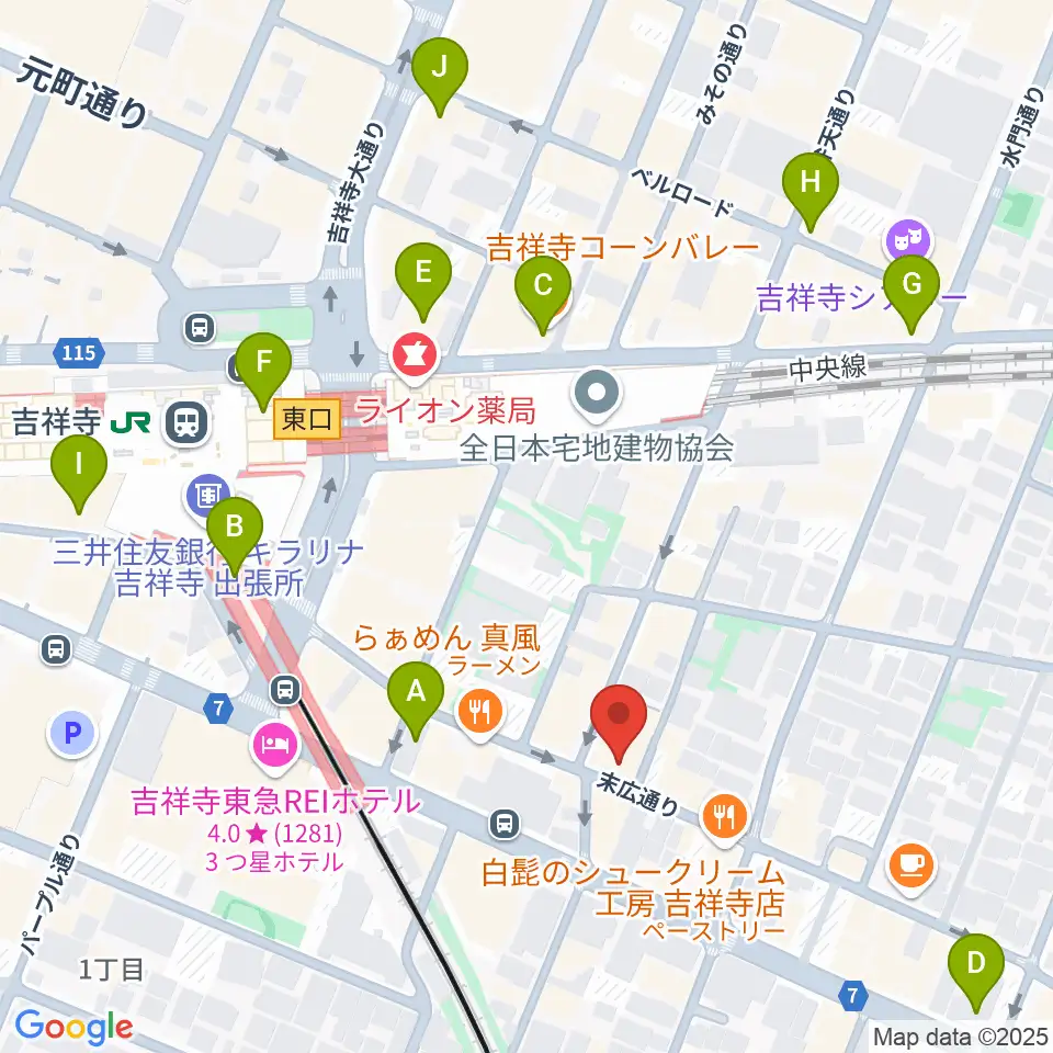 吉祥寺MANDA-LA2周辺のコンビニエンスストア一覧地図