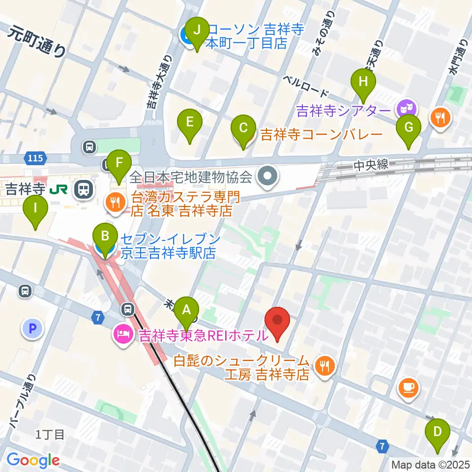 吉祥寺MANDA-LA2周辺のコンビニエンスストア一覧地図
