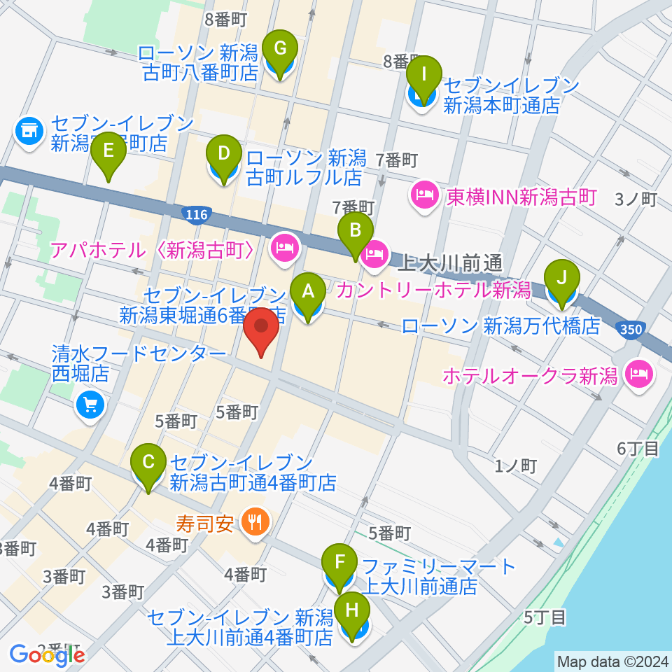 新潟古町えんとつシアター周辺のコンビニエンスストア一覧地図