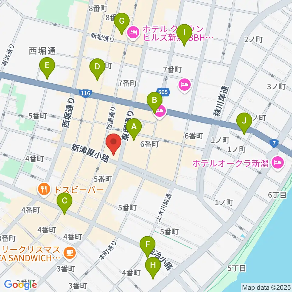 新潟古町えんとつシアター周辺のコンビニエンスストア一覧地図
