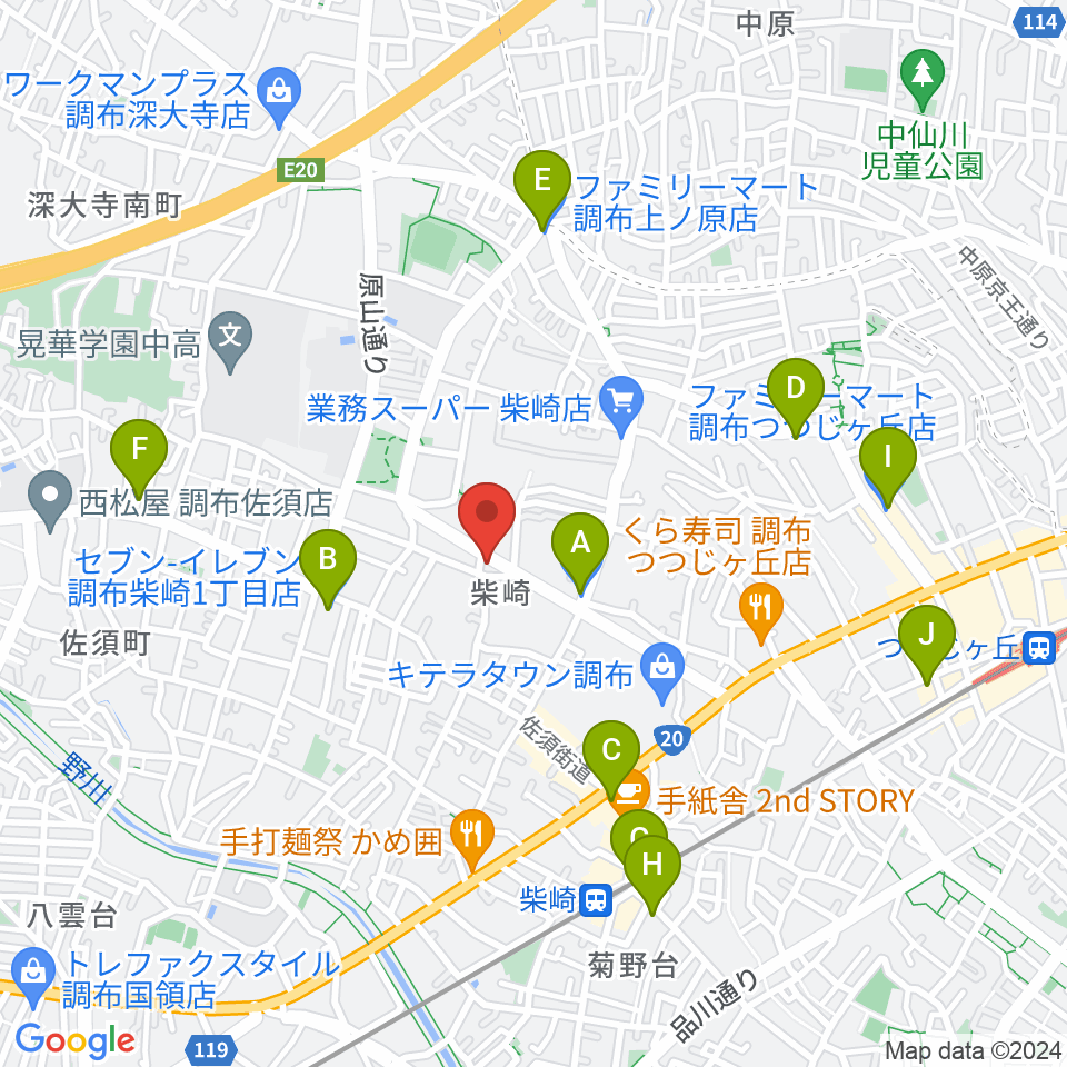ユリミュージックキャンパス調布柴崎教室周辺のコンビニエンスストア一覧地図