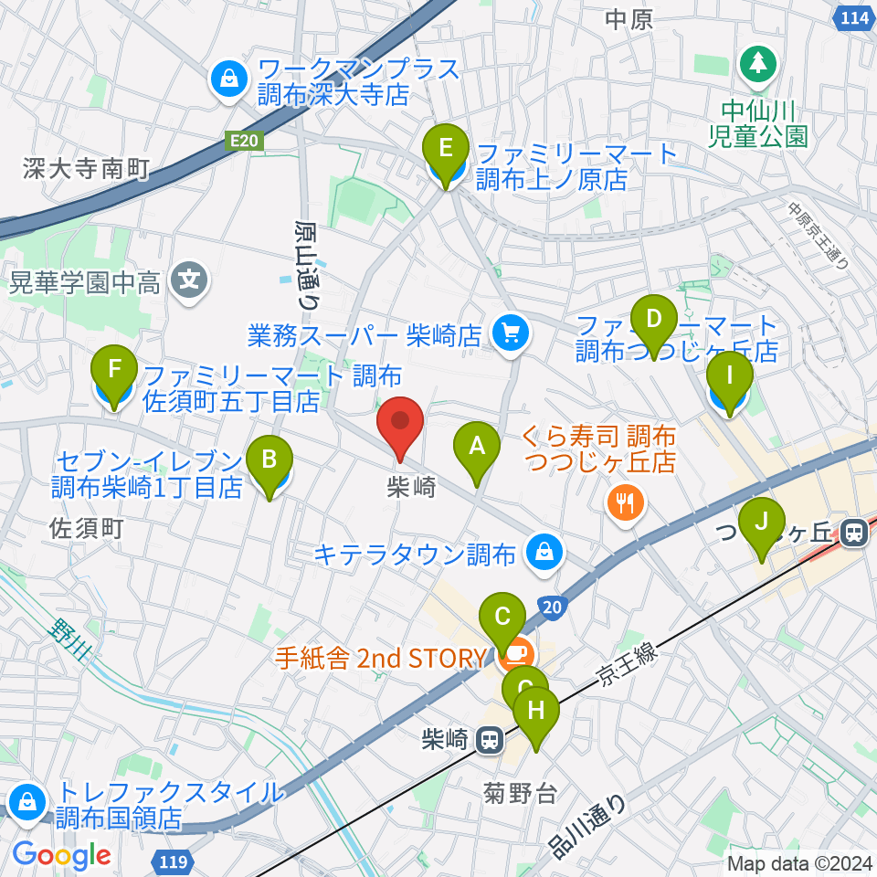 ユリミュージックキャンパス調布柴崎教室周辺のコンビニエンスストア一覧地図