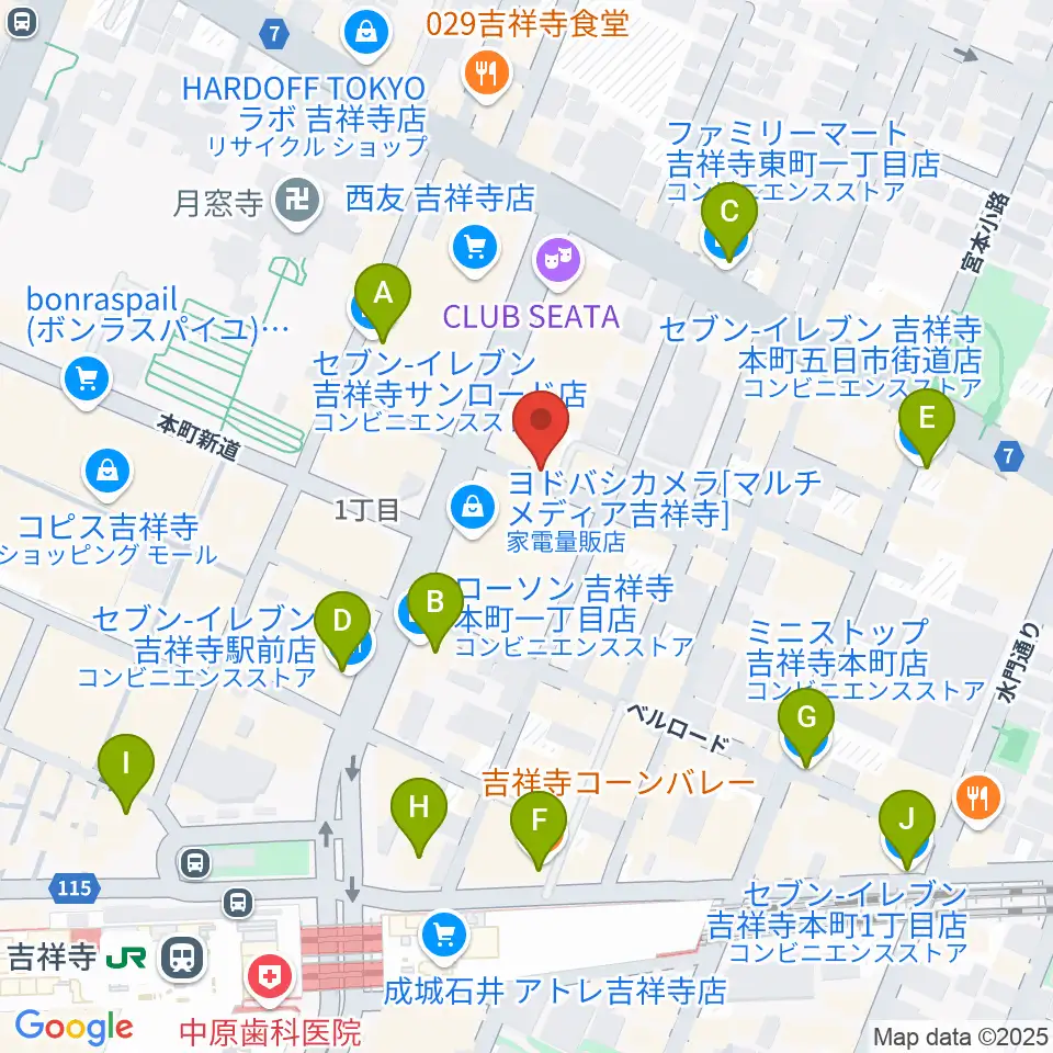 吉祥寺スターパインズカフェ周辺のコンビニエンスストア一覧地図