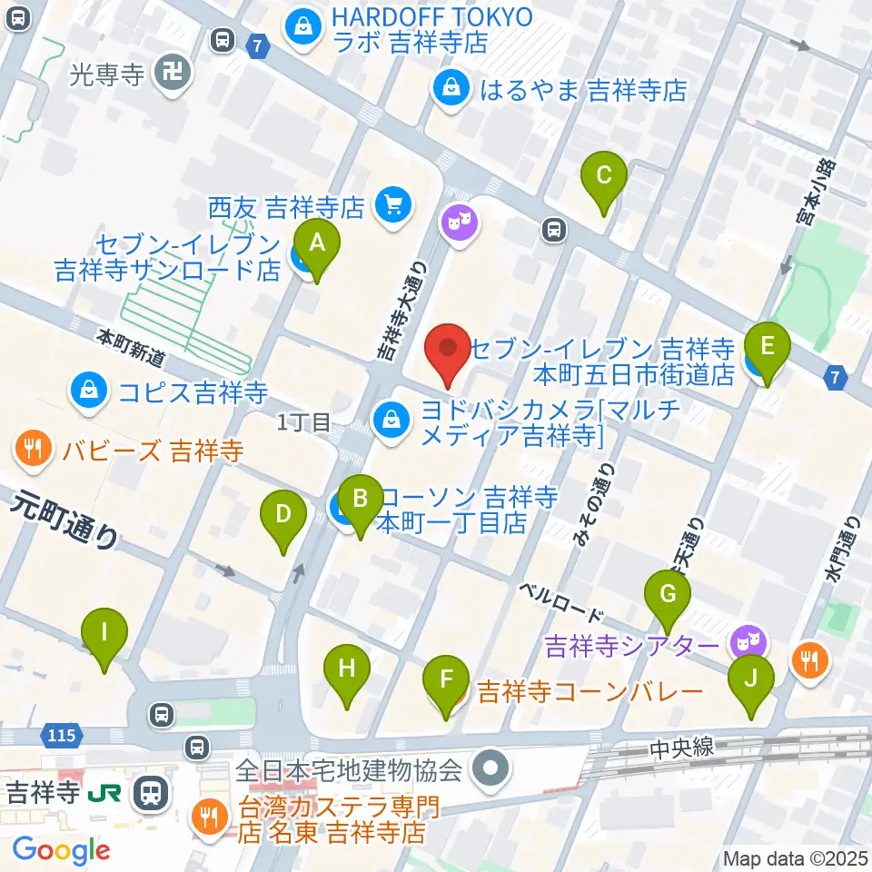 吉祥寺スターパインズカフェ周辺のコンビニエンスストア一覧地図