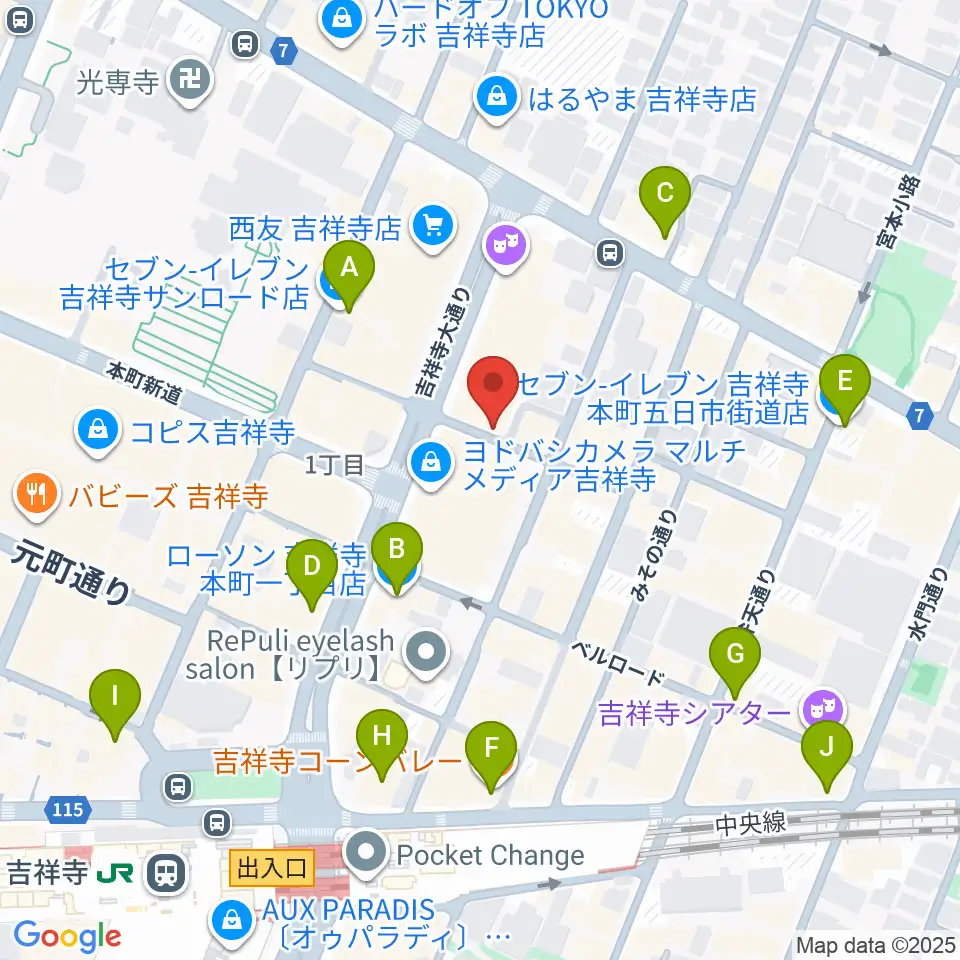吉祥寺スターパインズカフェ周辺のコンビニエンスストア一覧地図