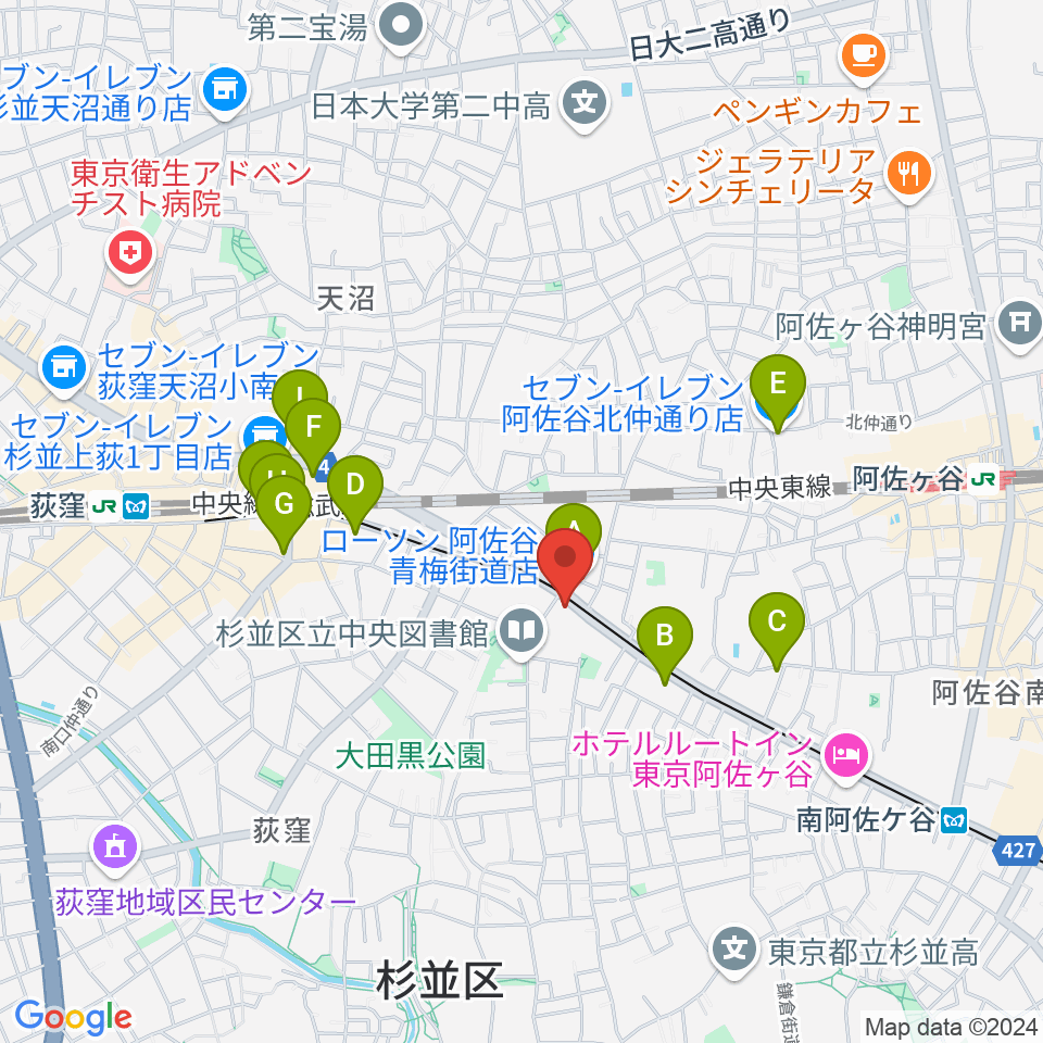 荻窪 かふぇ＆ほーる with遊周辺のコンビニエンスストア一覧地図