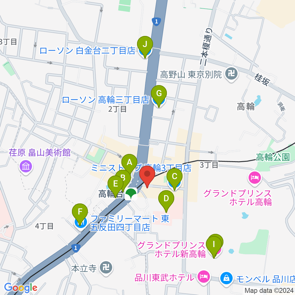 スタジオベイド高輪店周辺のコンビニエンスストア一覧地図