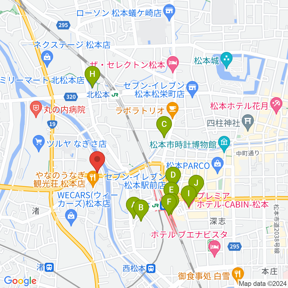 シェリーミュージックスクール松本校周辺のコンビニエンスストア一覧地図