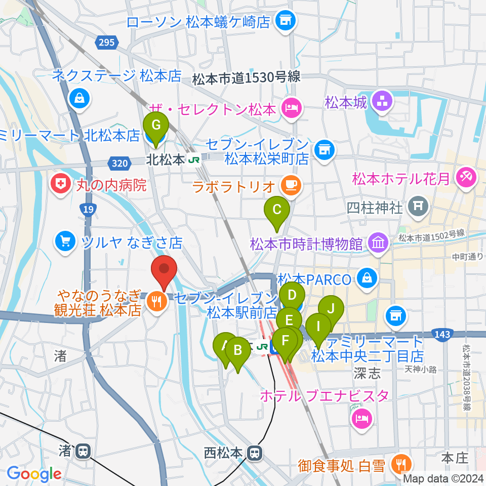 シェリーミュージックスクール松本校周辺のコンビニエンスストア一覧地図