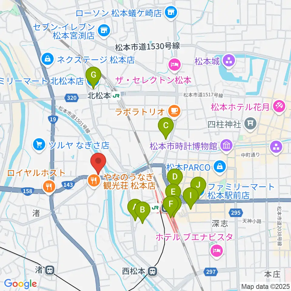 シェリーミュージックスクール松本校周辺のコンビニエンスストア一覧地図