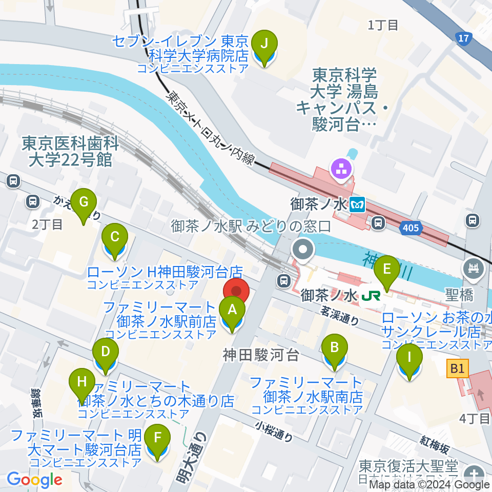 NARU周辺のコンビニエンスストア一覧地図