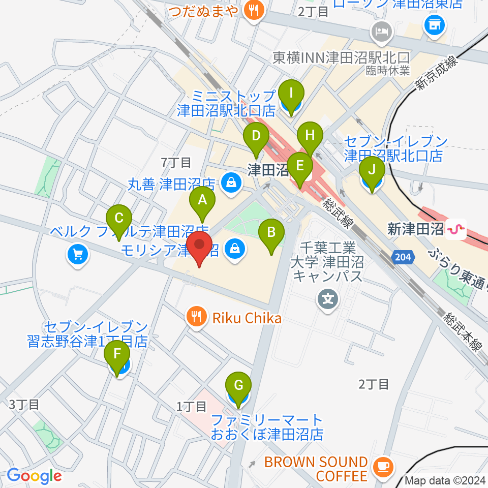 モリシアホール周辺のコンビニエンスストア一覧地図