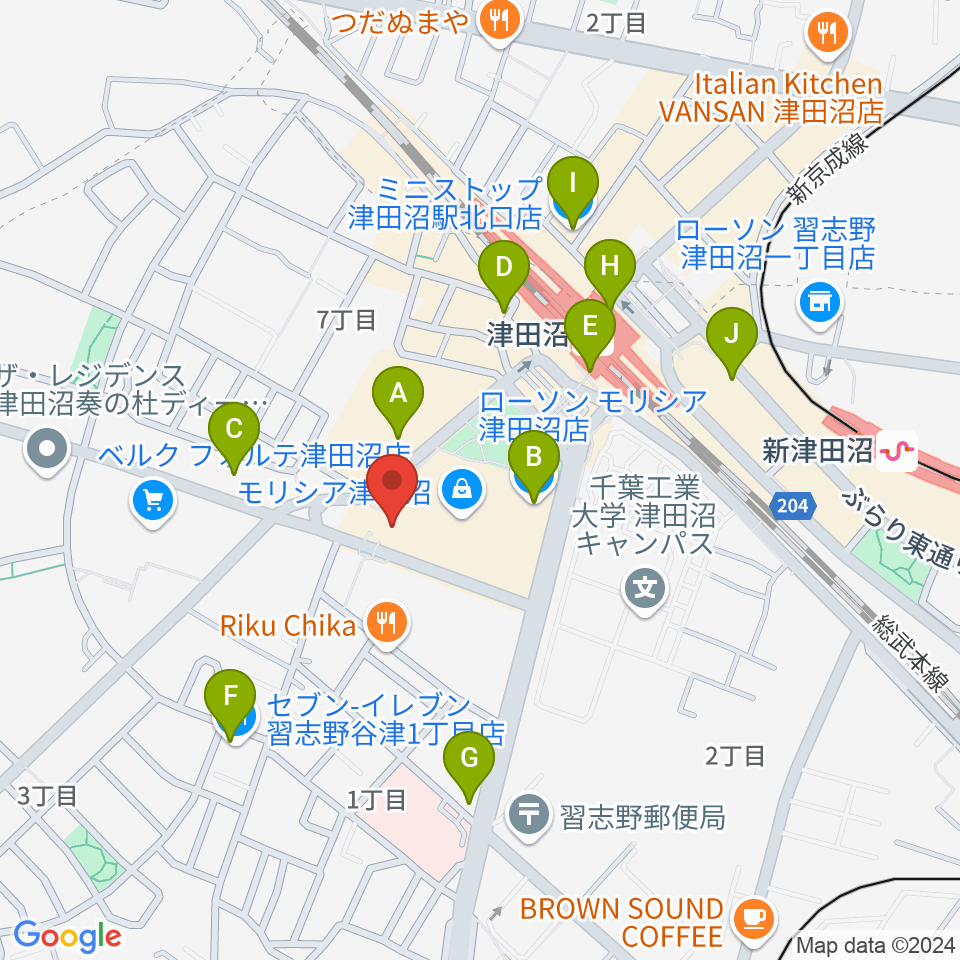 モリシアホール周辺のコンビニエンスストア一覧地図