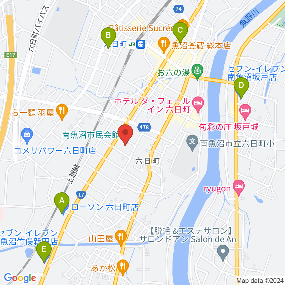 南魚沼市民会館周辺のコンビニエンスストア一覧地図