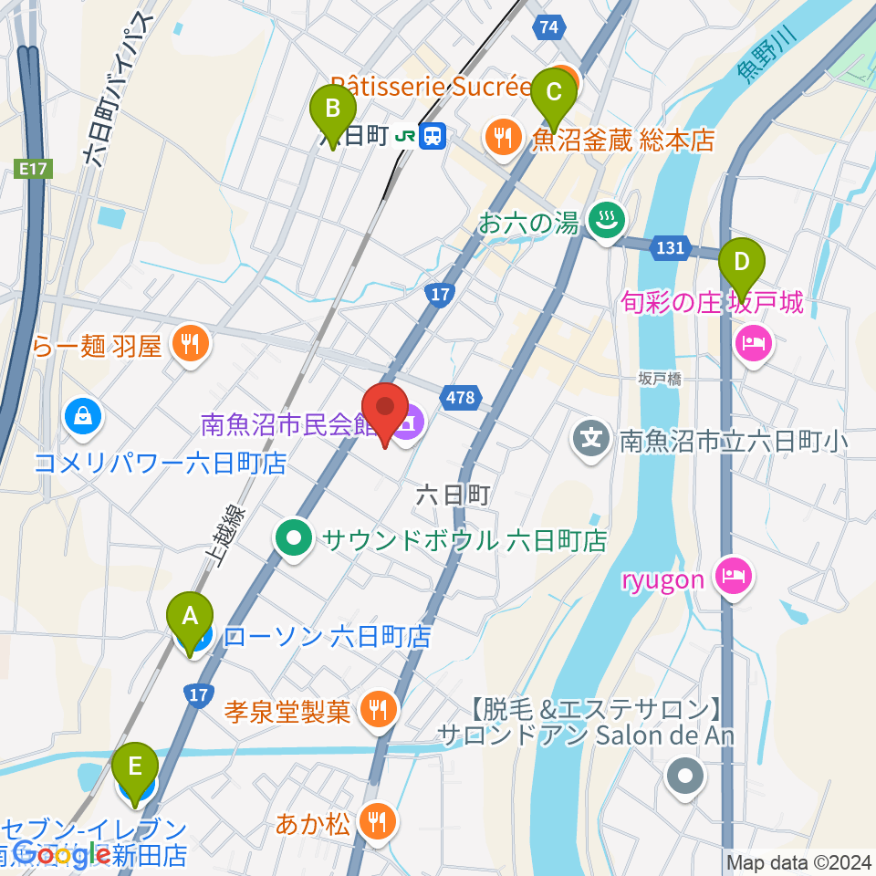 南魚沼市民会館周辺のコンビニエンスストア一覧地図