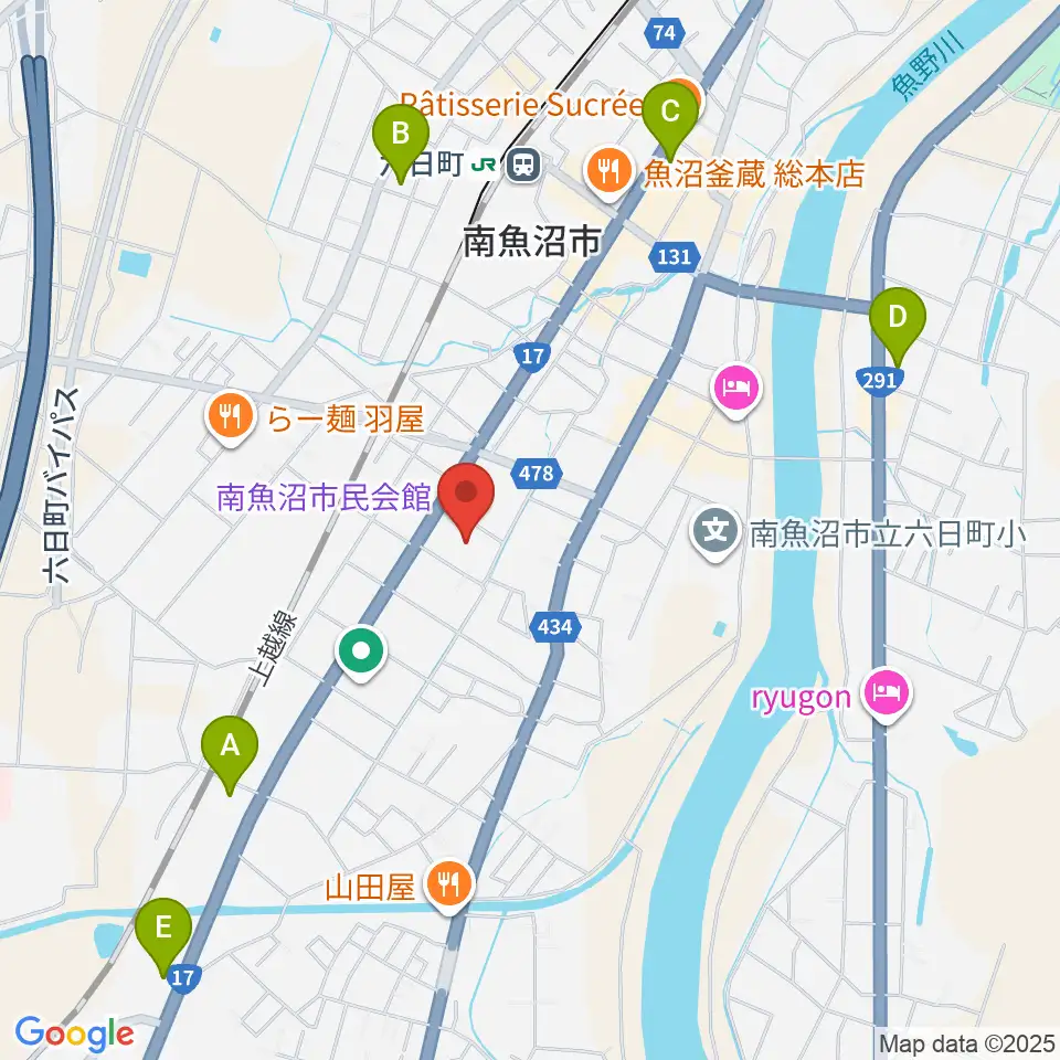 南魚沼市民会館周辺のコンビニエンスストア一覧地図