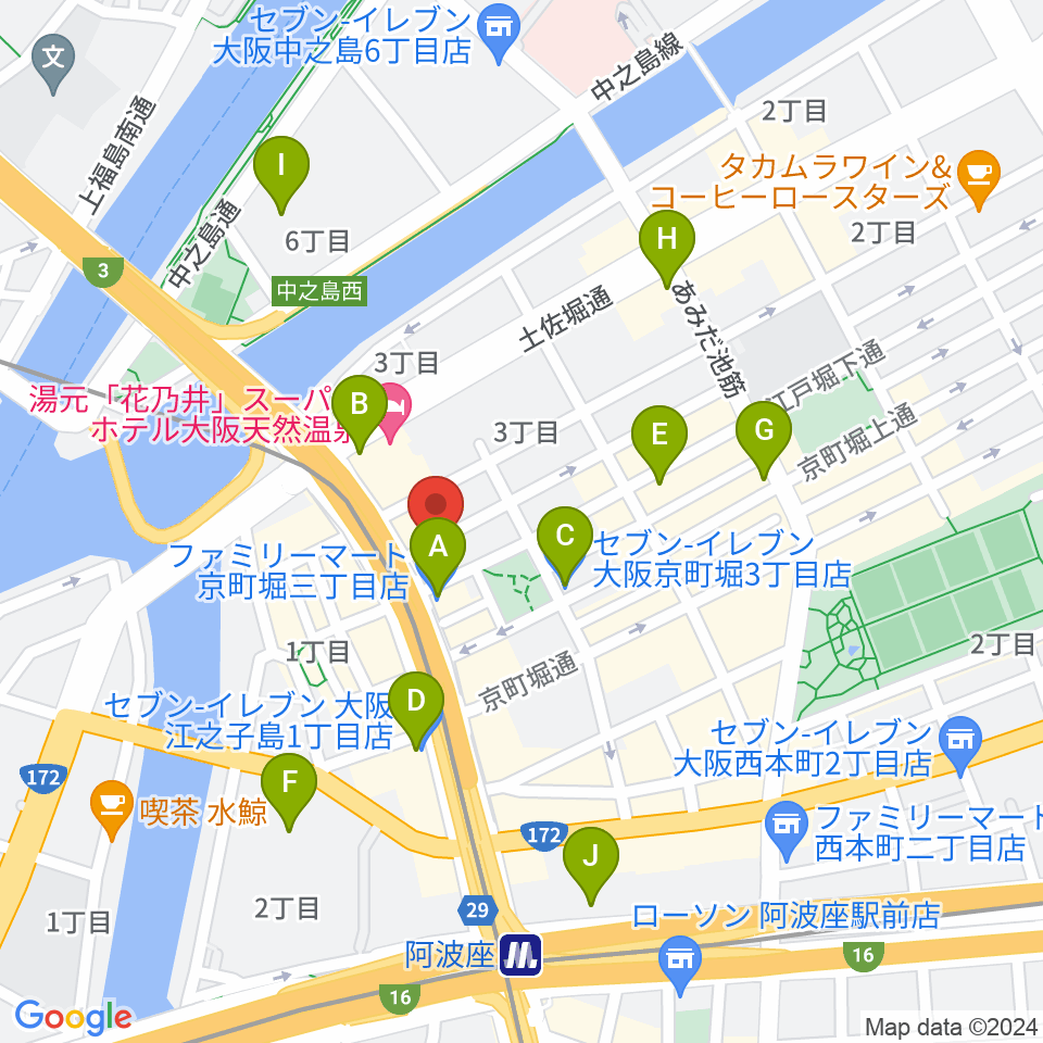 阿波座マーサ周辺のコンビニエンスストア一覧地図