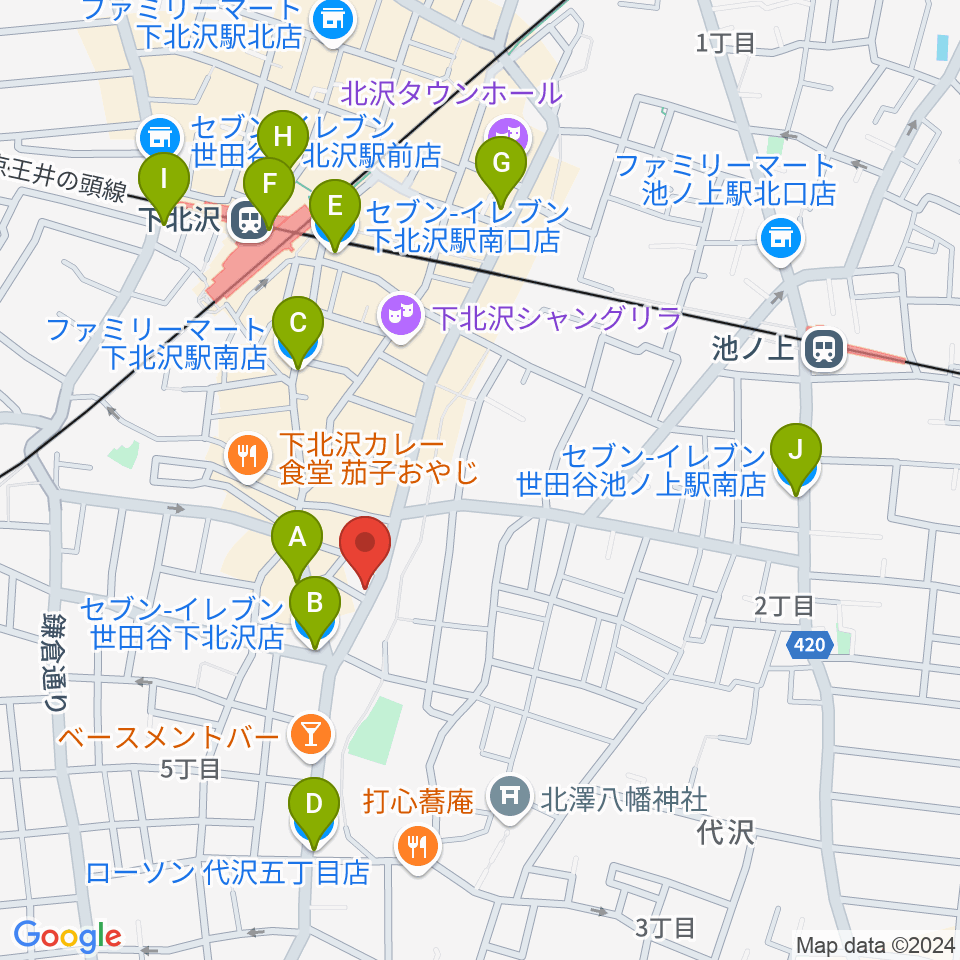 下北沢LADY JANE周辺のコンビニエンスストア一覧地図