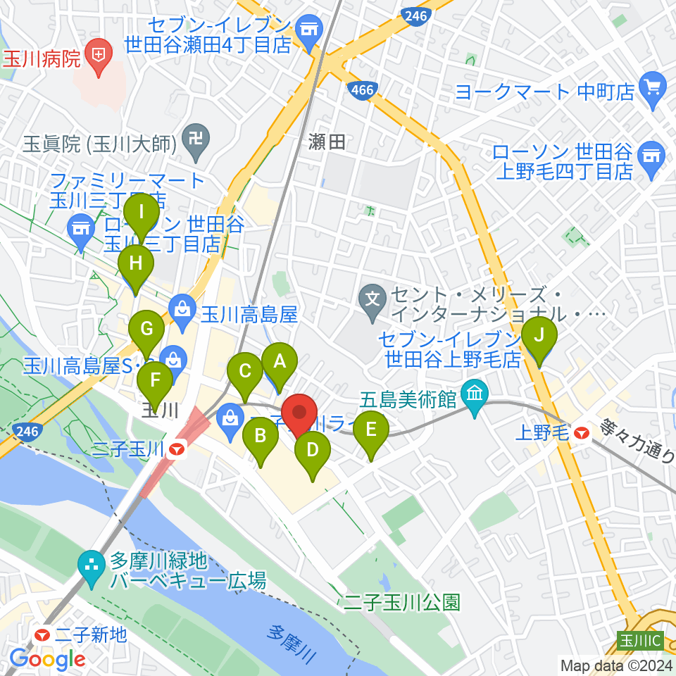 二子玉川オーキッドミュージックサロン周辺のコンビニエンスストア一覧地図