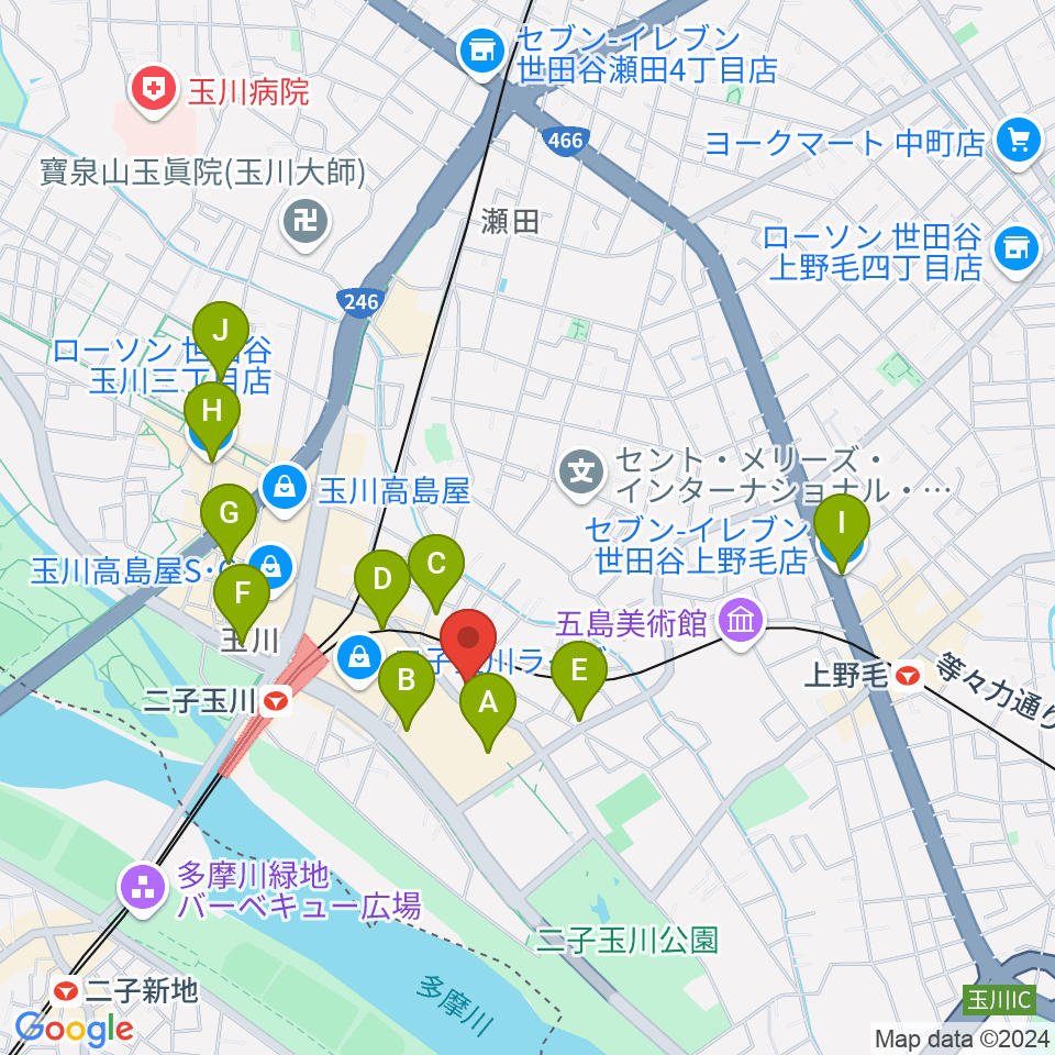 二子玉川オーキッドミュージックサロン周辺のコンビニエンスストア一覧地図