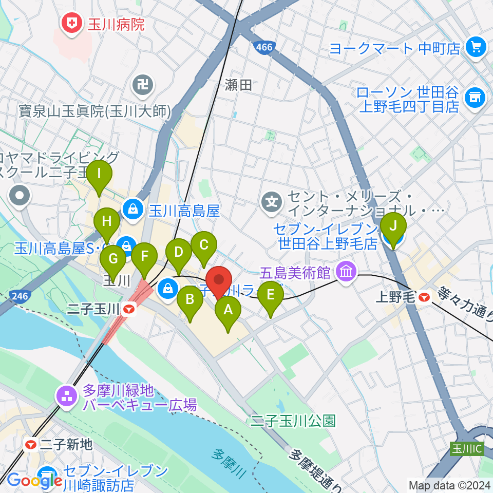 二子玉川オーキッドミュージックサロン周辺のコンビニエンスストア一覧地図